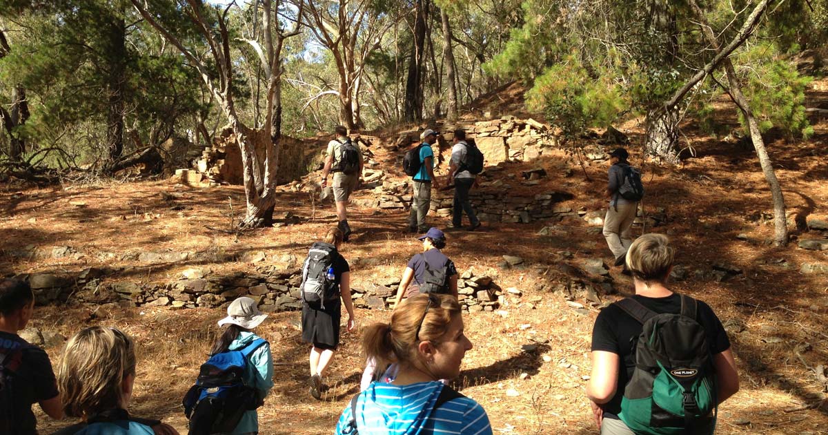A hiking group on a day walk in central victoria