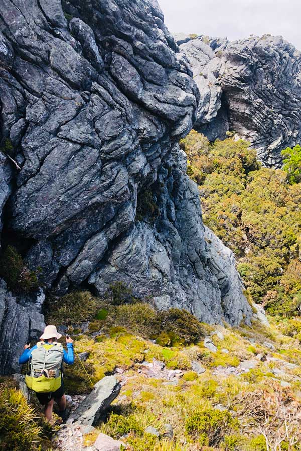 Skirting-the-towering-peak-of-Capella-Crag Image of julie skirting the towering peak of capella crag