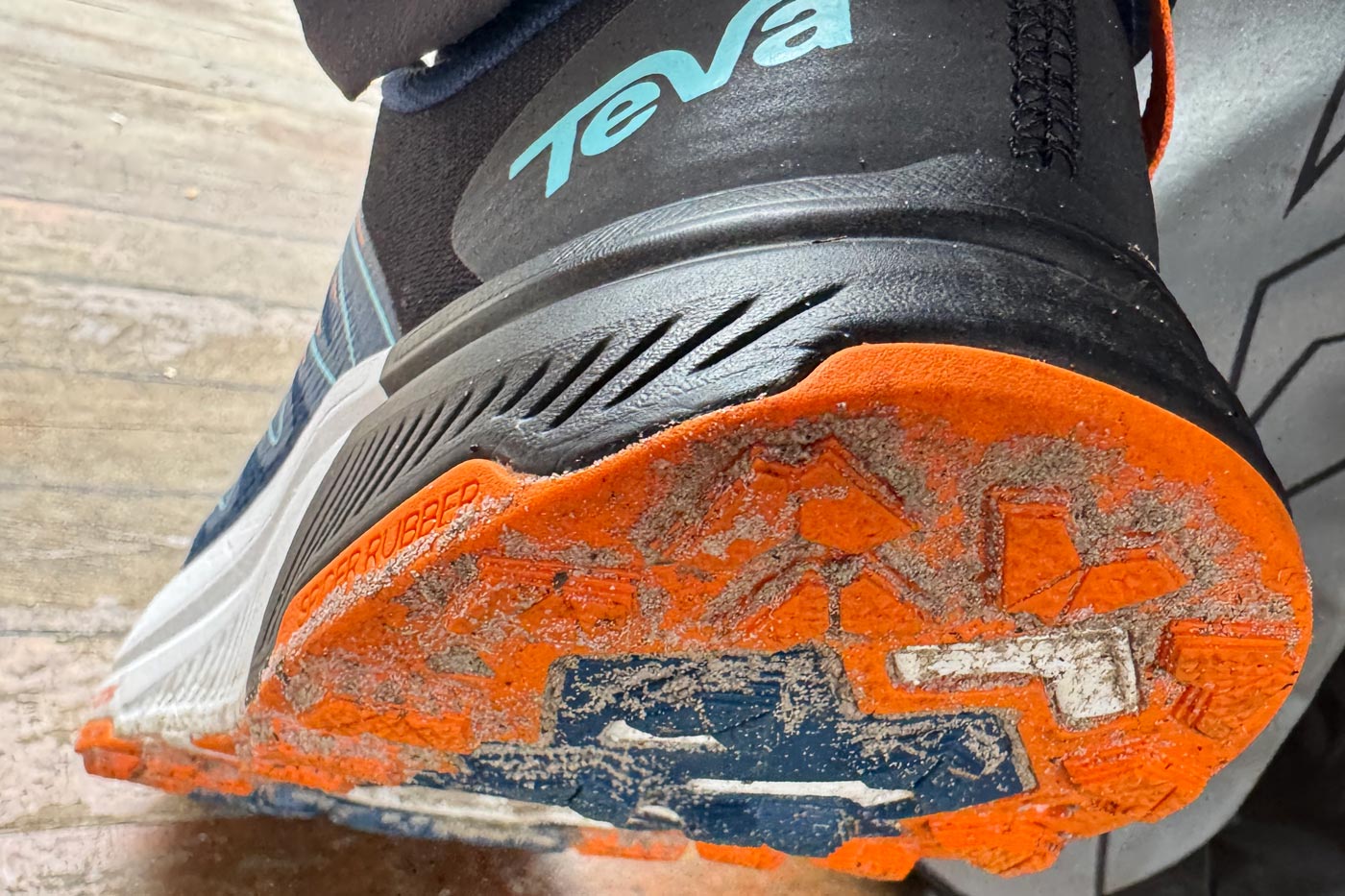 Teva Hurricane Trailsetter Shoe Review Close-up of teva hurricane trailsetter spider rubber endure outsole showing traction lug pattern after trail use